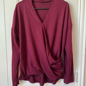 Burgundy V-Neck Long Sleeve Drape Top